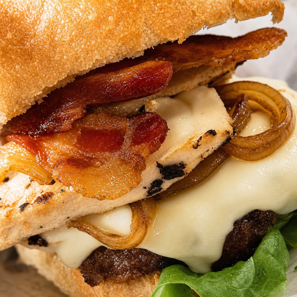 Garlic Bread Pierogi Bacon Cheese Burger.