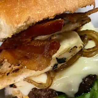 Garlic Bread Perogie Bacon Cheese Burger