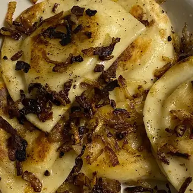 Tom's Famous Grilled Pierogies.